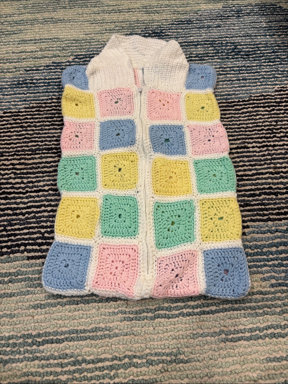 Handmade Pastel Crochet Granny Square Vest - Zip Front